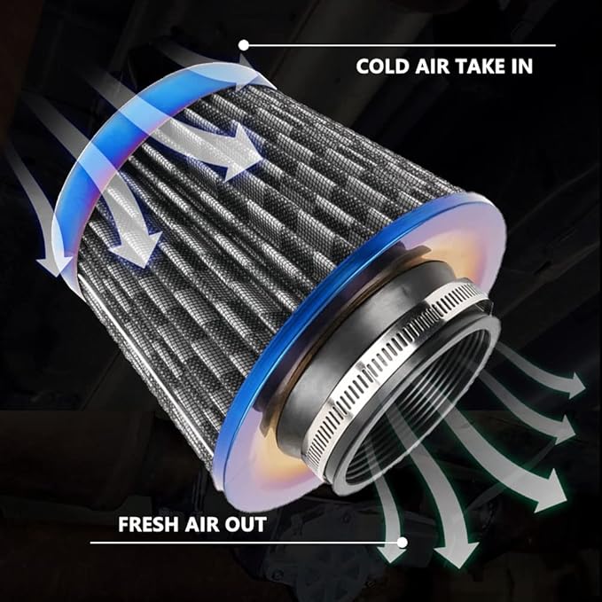 Cold Air Intake Filter, High Performance, Washable Filter, Clamp-On Replacement