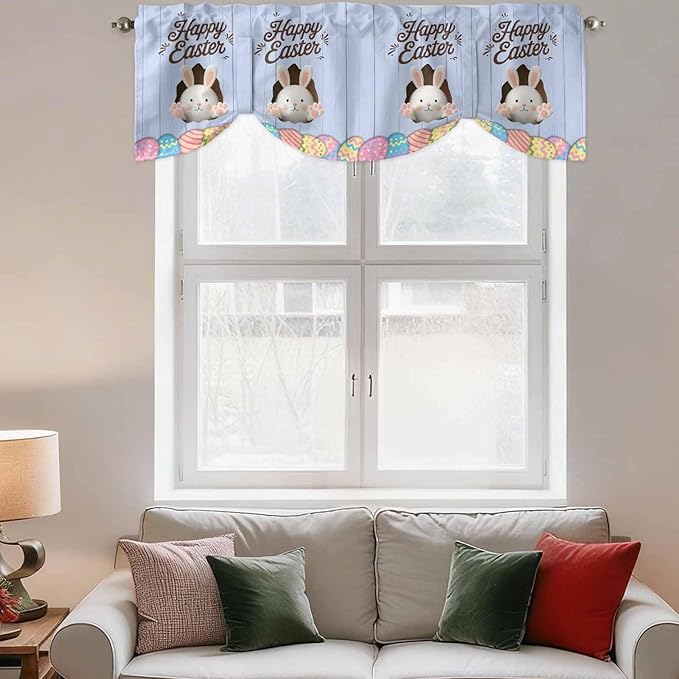 Blue Easter Tie Up Valance Curtains