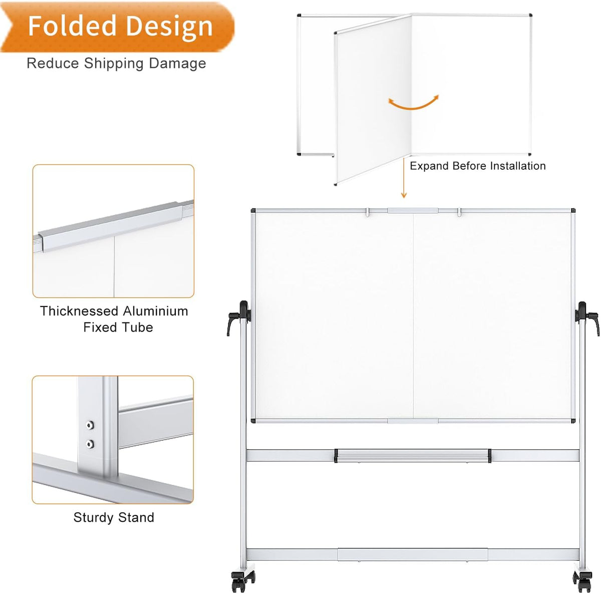 VIZ-PRO Rolling Whiteboard, 96" x 48" Mobile White Board with Stand