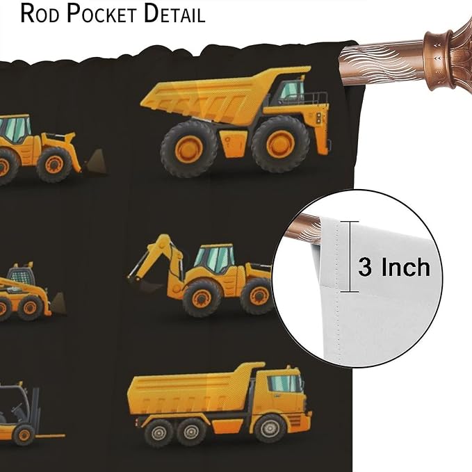 Kids Construction Window Curtains, Construction Machinery Equipment Mode of