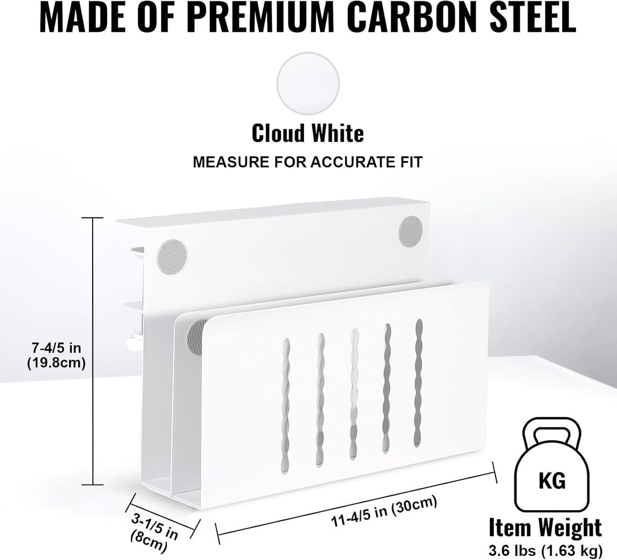 2 Tie Desk Side Storage, Under Desk Laptop Holder, White