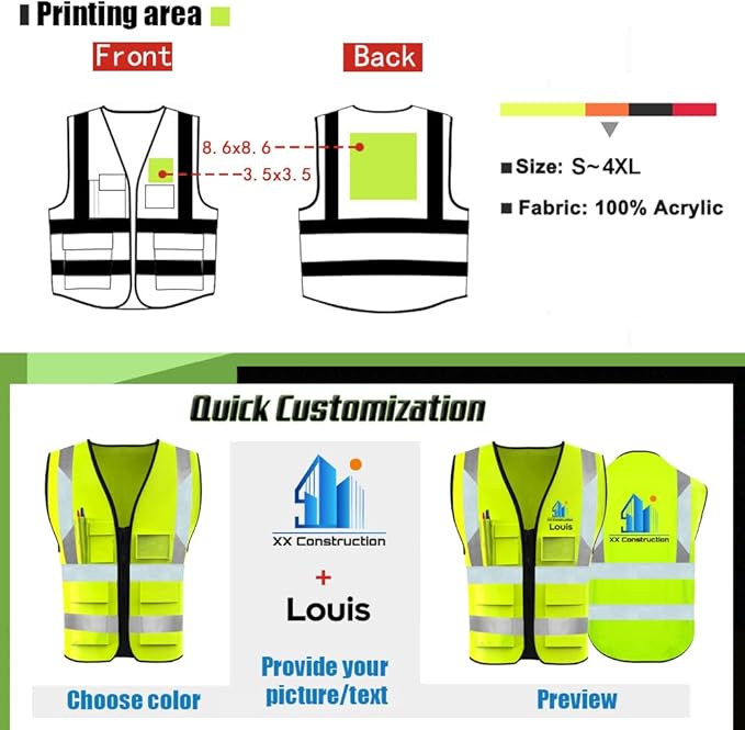 YOWESHOP High Visibility Safety Vest Custom Your Logo Protective Workwear 5 Pockets With Reflective Strips Outdoor Work Vest (S, Navy Blue Luminous)