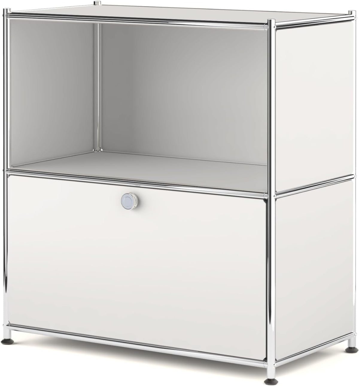 32.5-Inch Flip-Top Storage Cabinet with Detachable Wheels, Metal Side Table and Small Sideboard Cabinet for Living Room, Bedroom, Office, Matt White