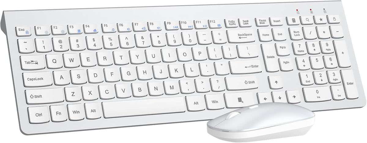 Ergonomic Ultra Slim Wireless Keyboard and Mouse Combo,2.4G Lag-Free,Silver