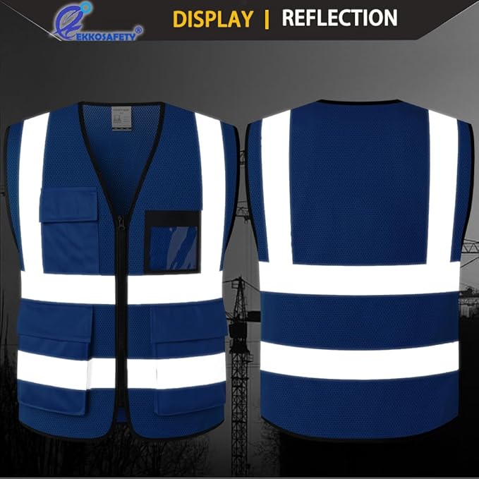 Hi Vis Reflective Safety Vest for Men Women Mesh High Visibility Vest with Pockets,Meets ANSI/ISEA Standards(EK170-Mesh-Blue-2XL)