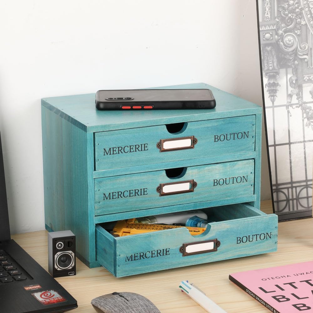 Small Wooden Drawers Wooden Box with Drawer Blue