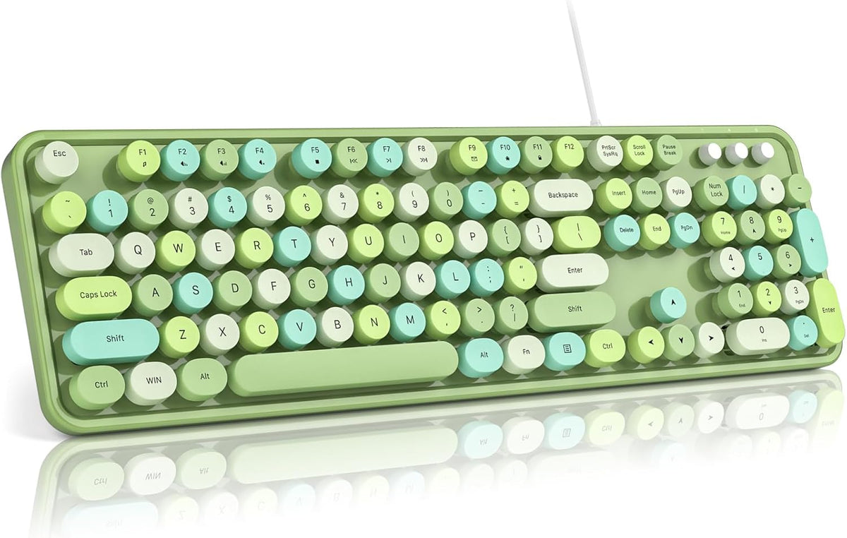 MOFII Computer Keyboard Wired,Round Key Retro Typewriter Keyboard Full Size