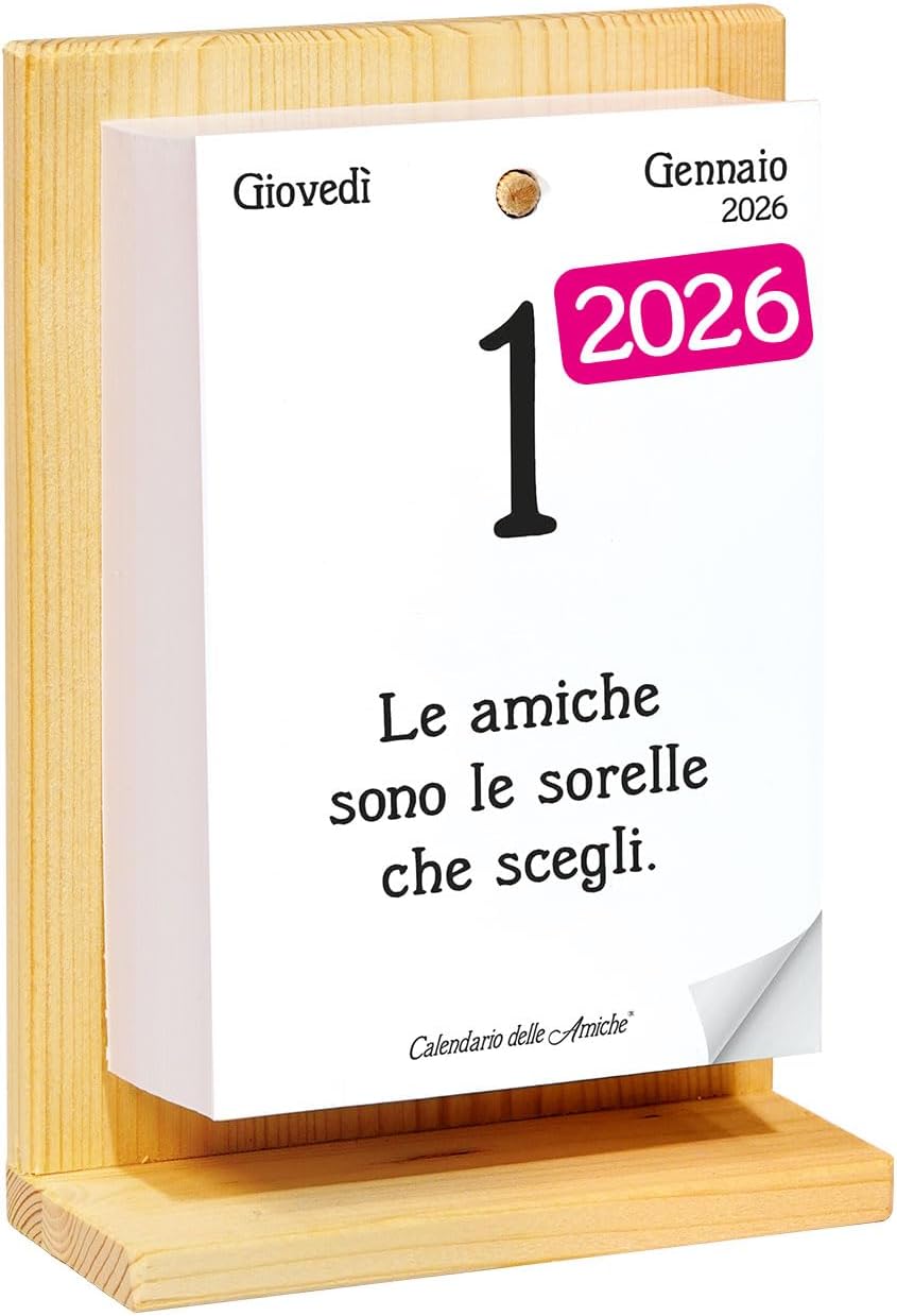 2026 Eco Sustainable Friends Calendar. The First and the Original. Calendario Geniale for Women. Gift Idea with Box. Wooden Stand and Philosophical Thought