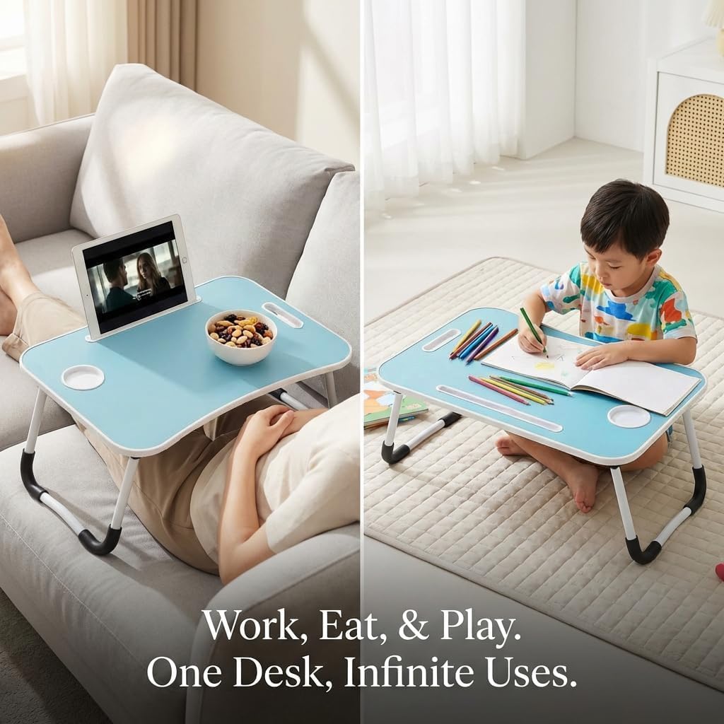 BUYIFY 23" Foldable Lap Desk for Laptop Writing w/Cup Holder Blue