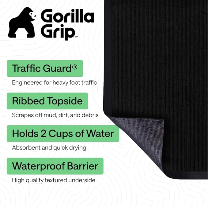 GORILLA GRIP Waterproof Traffic Guard Door Mat, Heavy Duty Entryway Mats