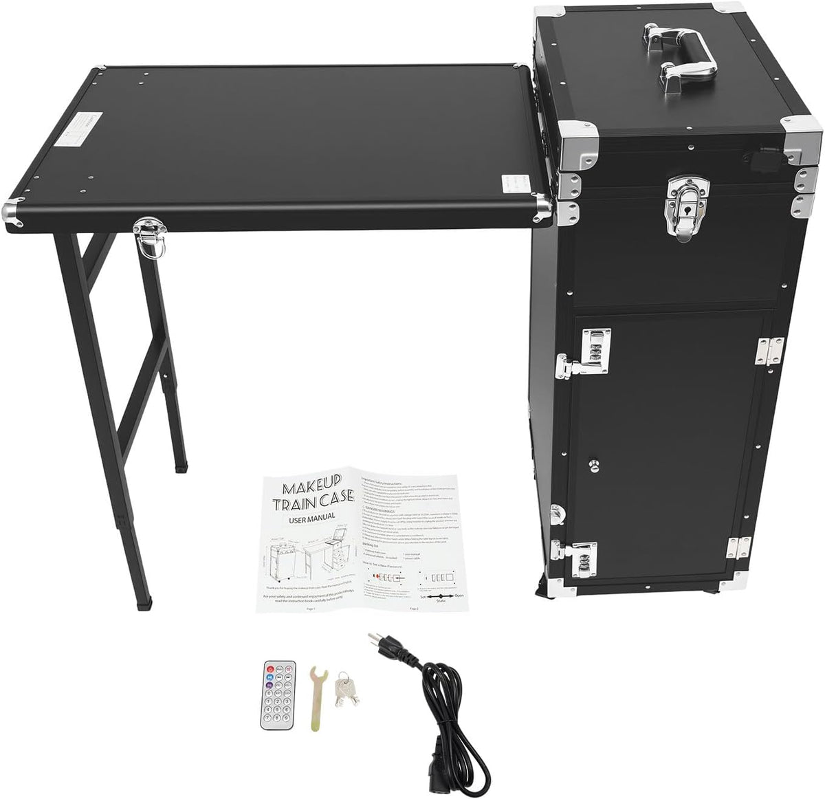 Manicure Table for Nail Technicians, Nail Table Mobile Station Rolling Makeup Travel Case, Foldable Nail Table with Speakers, Travel Cosmetic Trolley Storage Organizer Portable Nail Desk