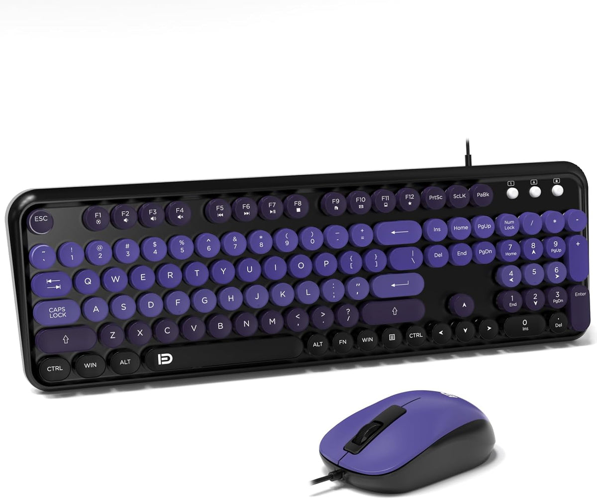 Wired Keyboard and Mouse Combo for Windows, Plug and Play USB Computer Keyboard Optical Wired Mouse, Full-Size Compatible with PC, Laptop - BlackPurple