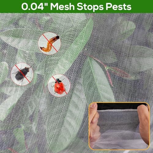 7.8 x 7.8 ft Large Fruit Tree Netting Cover with Zipper and Drawstring,Garden Insect Netting Plant Cover Transparent Bird Plant Barrier Flower Fruit Mesh Screen for Preventing Deer Squirrel Bugs
