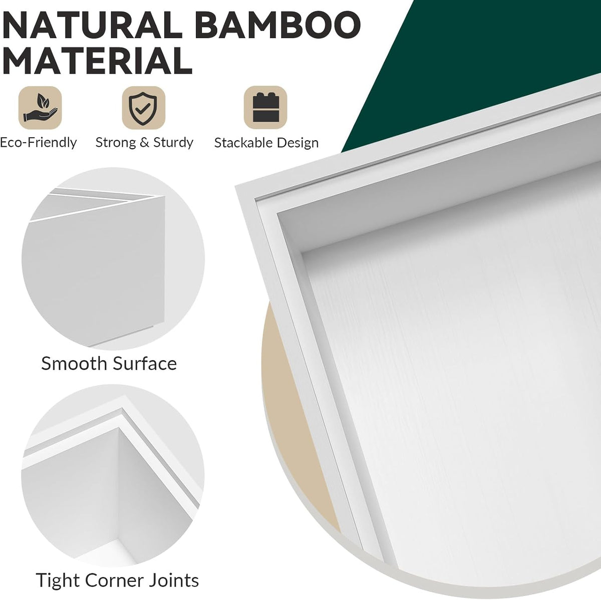 Lixple Bamboo Kitchen Drawer Organizer, 2 Pack, 12" x 3" x 2", White