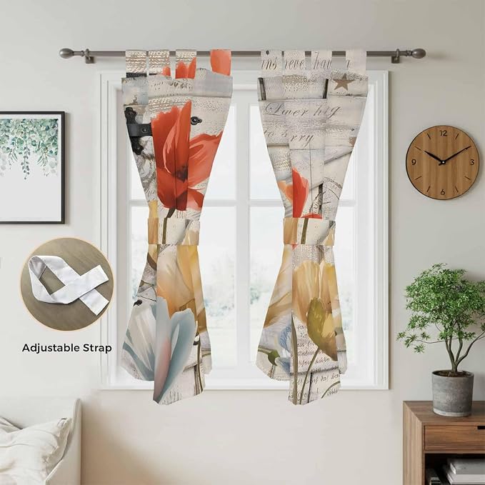 Retro Floral Living Room Curtains 84 Inch Length, Window Curtains Tab Top
