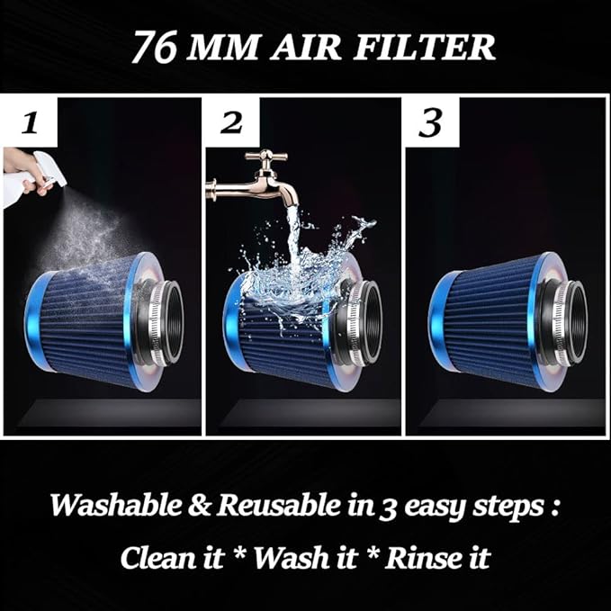 Cold Air Intake Filter, High Performance, Washable Filter, Clamp-On Replacement