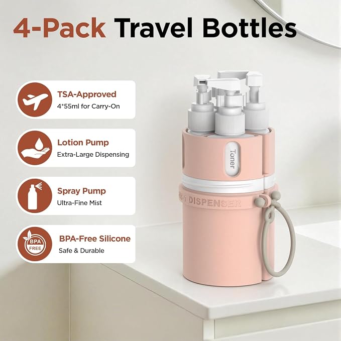 4 in 1 Travel Dispenser Bottle, Travel Toiletry Bottles