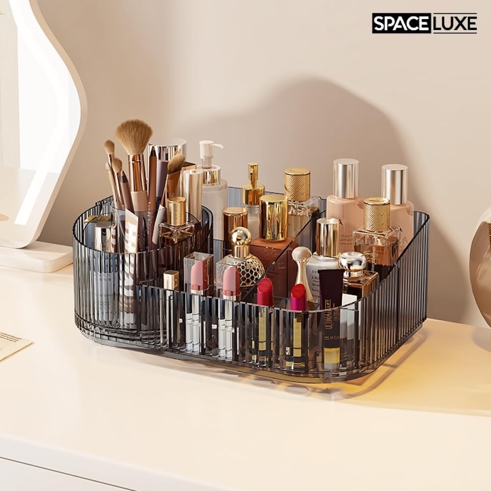 Makeup Organizer with Drawers, 360° Rotating Brush Holder