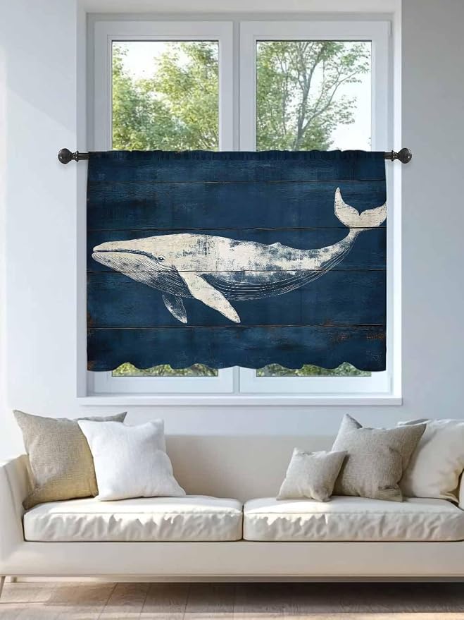 Sheer Curtains 45 Inch Length, Summer Whale Semi Sheer Curtains Light Filtering