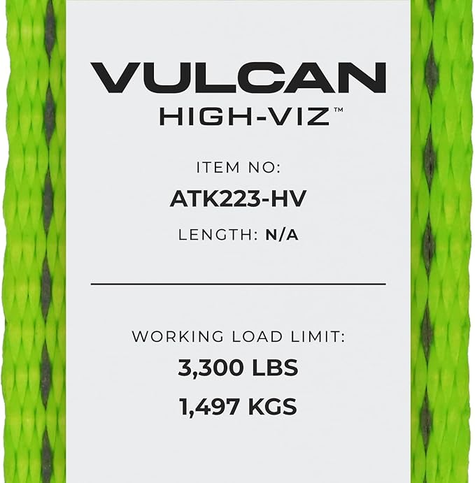 Vulcan Complete Axle Tie Down Kit - High-Viz - Includes 4x 22" & 36" Axle Straps, 4x 15' Wire J Hook Ratchet Straps