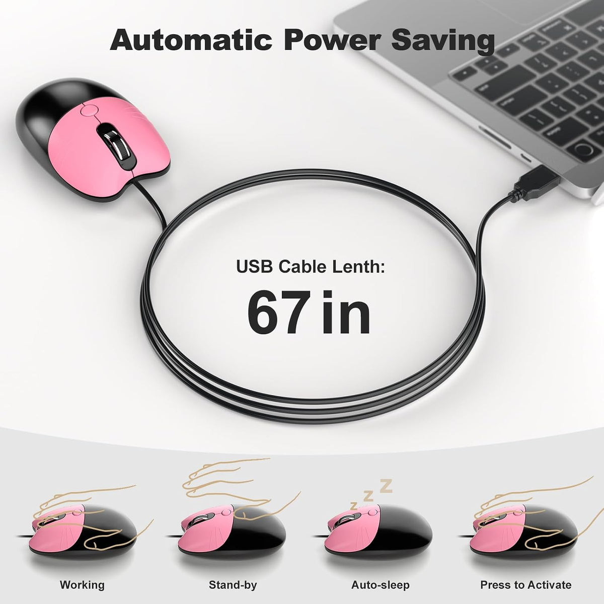 MOFII Wired Retro Typewriter Keyboard and Mouse Combo, Full Size USB Plug & Play for Windows PC Laptop- Plum Pink Gradient