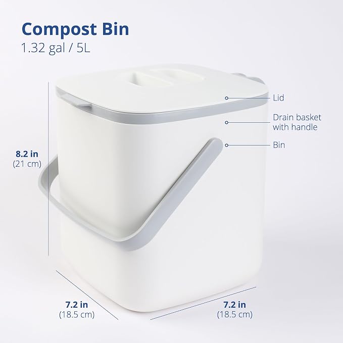 BLUE GINKGO Kitchen Compost Bin – Filter-Free, Odor-Tight Countertop Food Waste
