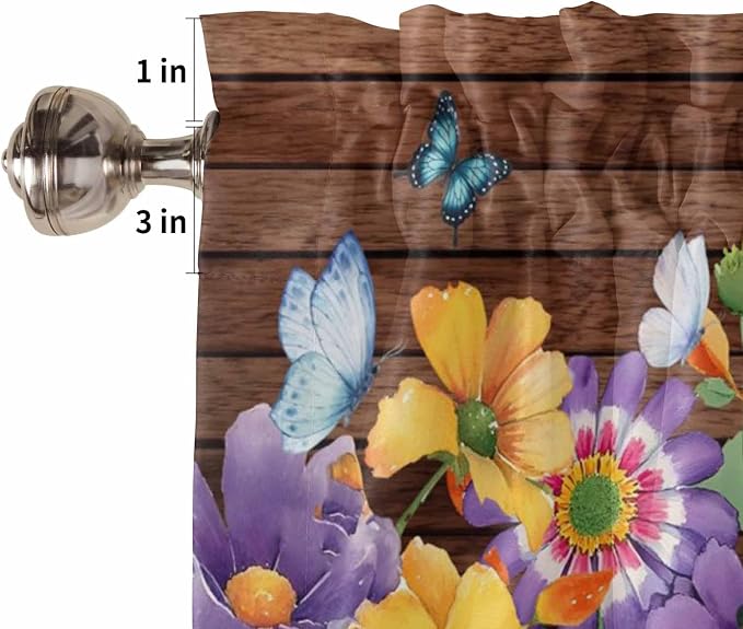 Spring Flowers Half Window Curtain 36 Inches Long, Watercolor Farmhouse