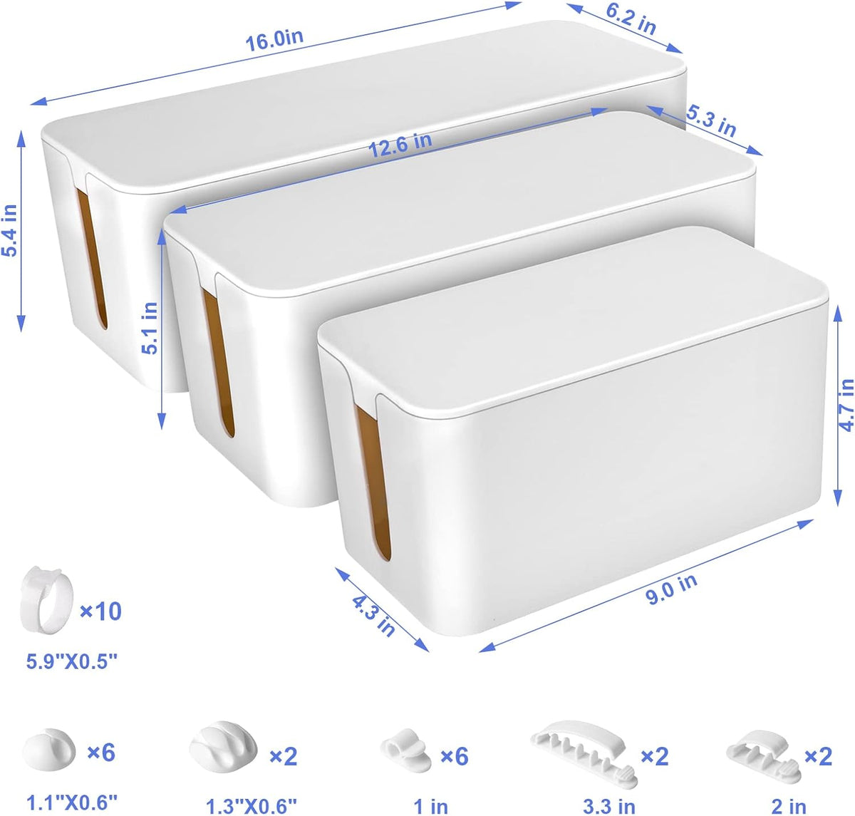 Naeety 3 Pack Cable Organizer Box, Cable Management Box for Surge Protector