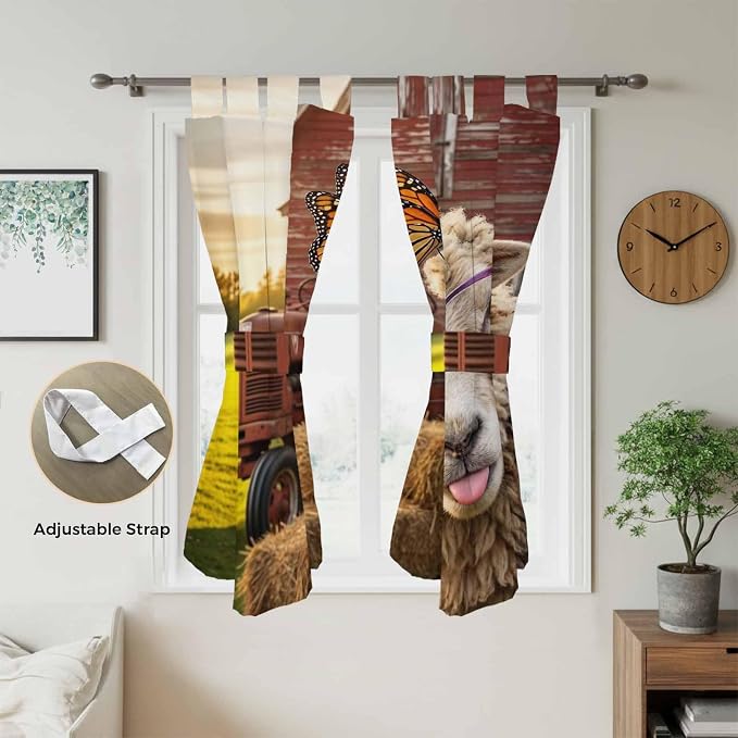 Farm Sheep Bedroom Curtains 72 Inch Length, Window Curtains Tab Top, Farmhouse