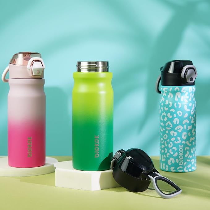 BJPKPK 18 oz Water Bottle with Straw & Handle, Insulated Stainless Flask | Leak