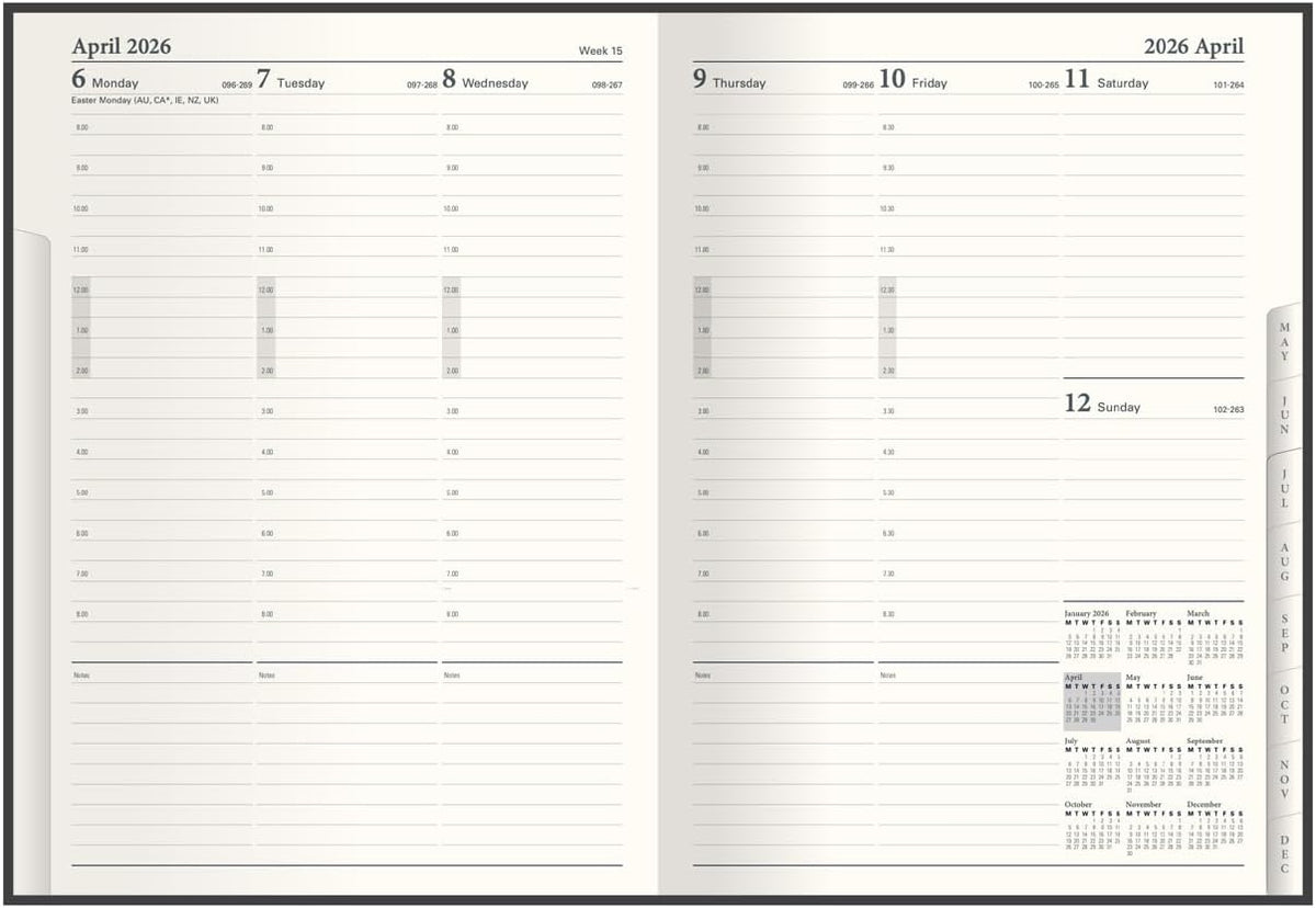 Collins - Classic - Manager 2026 12 Month Calendar Year Planner, Week-To-View with Appointments Diary - Black (1210V.99-26)