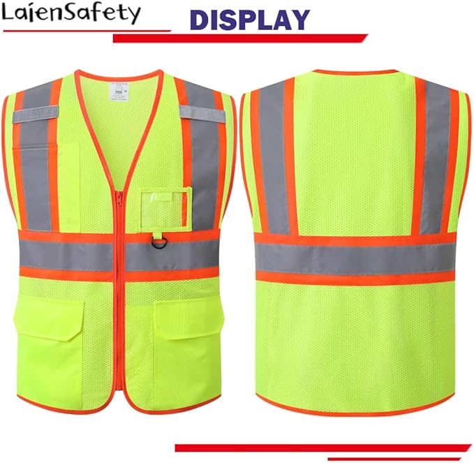 Reflective Safety Vest for Men Women with Multiple Pockets Class 2 High Visibility Mesh Vest Hi Vis Construction Work Vest,Meets ANSI/ISEA Standards(EK1-178-Yellow-M)