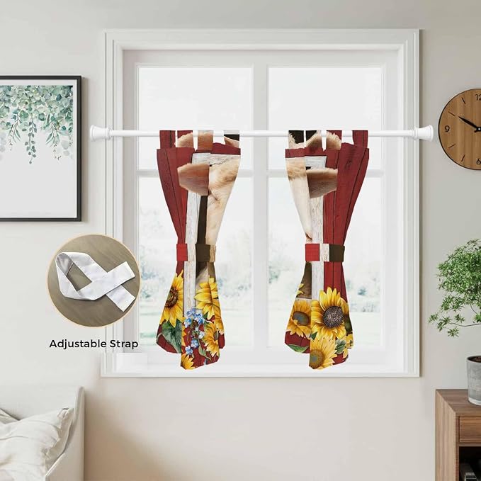 Sheep Sunflower Bedroom Curtains 63 Inch Length, Window Curtains Tab Top