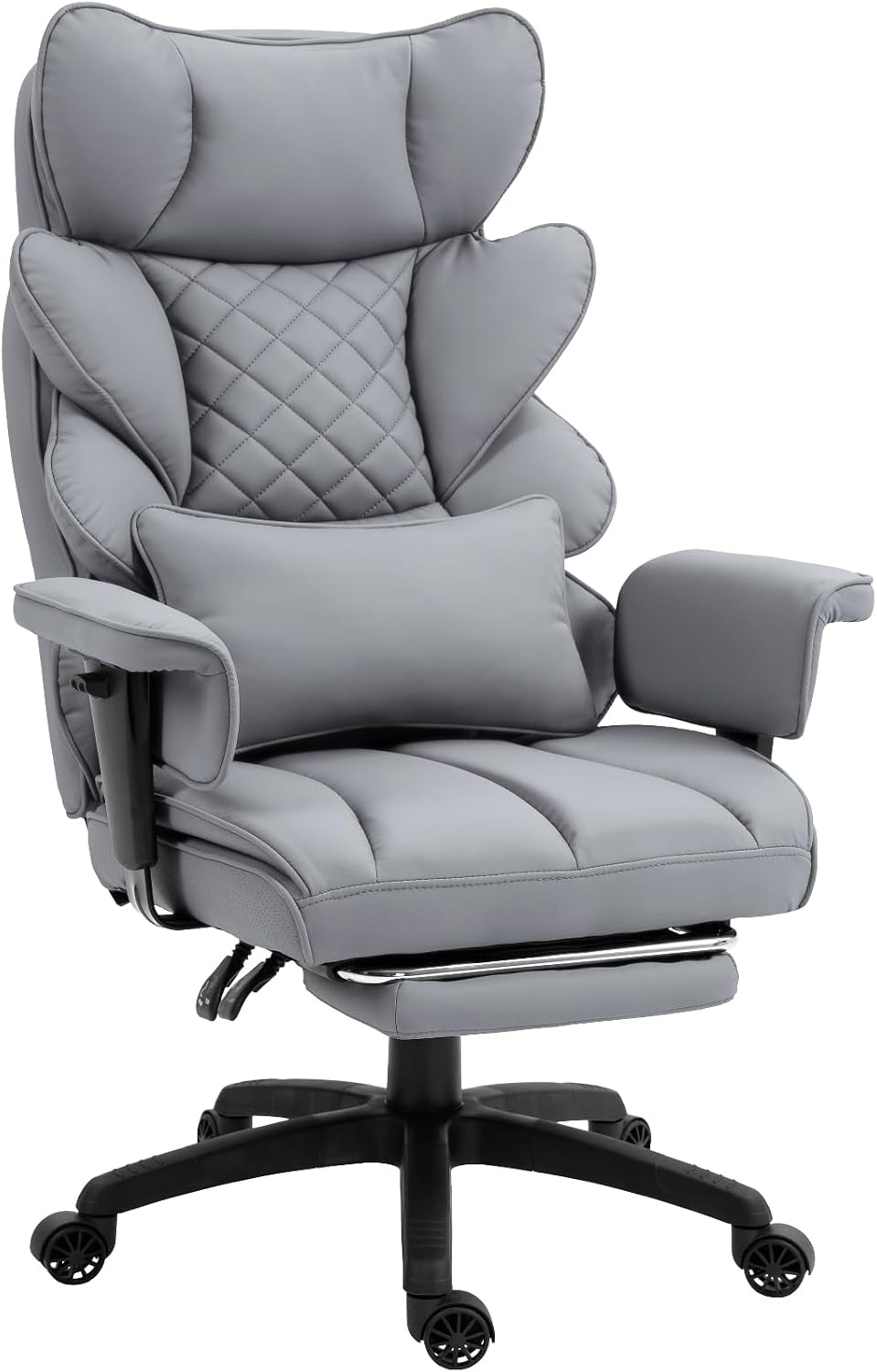 Dowinx Big and Tall Office Chair with Pocket Spring Cushion,High Back Computer Gaming Chairs with Adjustable Armrests,Executive Desk Chairs with Lumbar Support and Footrest,PU-Grey