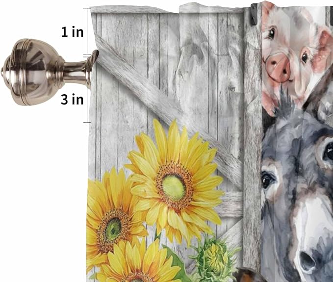 Farmhouse Bedroom Curtains 63 Inches length, Watercolor Sunflowers Animals
