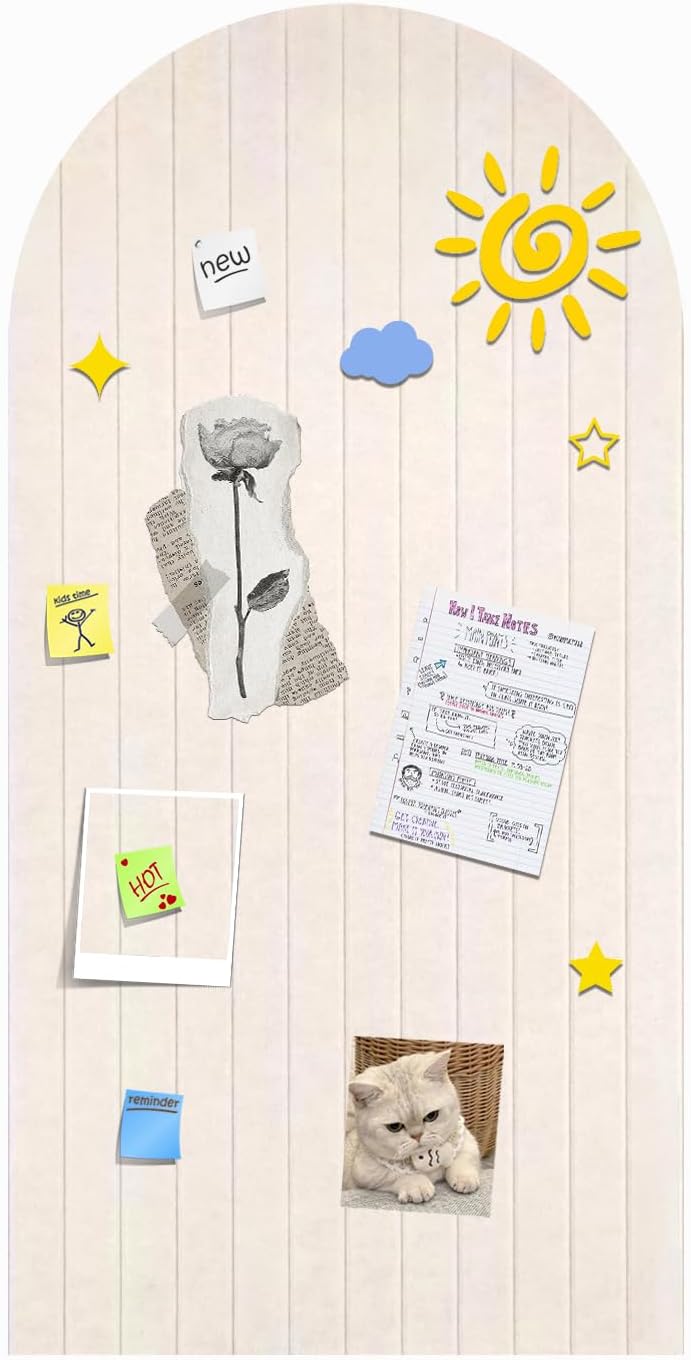 Foldable Bulletin Board 47x24 inches, 0.35" Thick Felt Wall Tiles, Large Cork Board with Adhesive Sticker, Round Edges Wall Panels for Office Bedroom Living Room, Decorative Board (Beige)