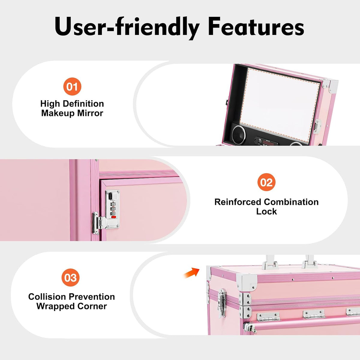 Foldable Rolling Travel Nail Desk, Professional Rolling Cosmetic Trolley with 4 Drawers & Lock, Trolley Storage Organizer for Makeup Artists, Stylists (Pink)