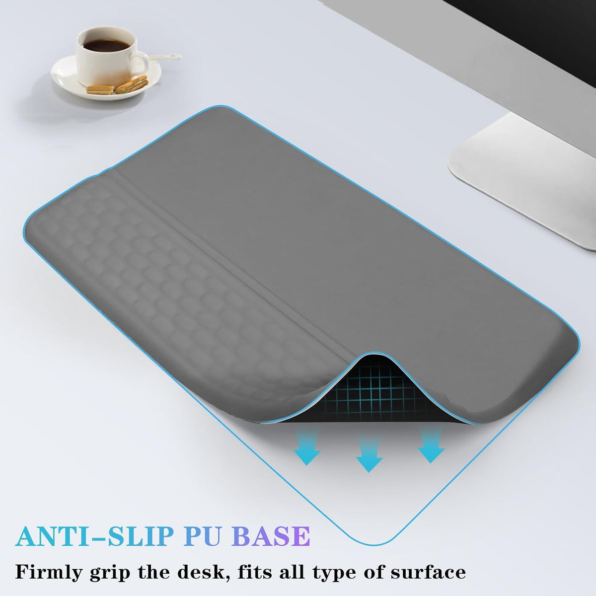 Computer Keyboard Stand with Wrist Rest, Ergonomic Tilted Keyboard Holder - Keyboard Riser with Wrist Pad - Keyboard Tray Support for Office Home - Gray