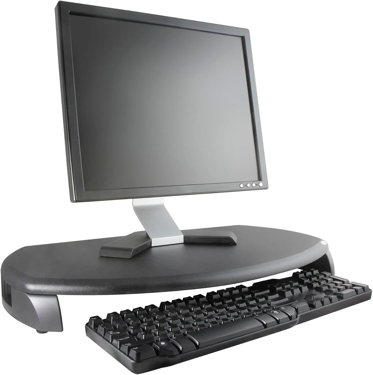 Kantek Desktop Computer Monitor Stand with Keyboard Storage, MDF Wood Top, Holds up to 80 lbs, 23" x 13.25" x 3", Black
