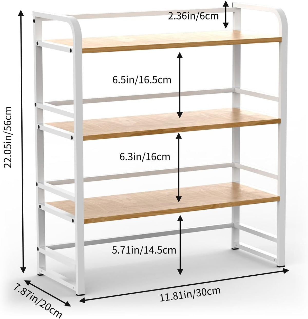 Office Desk Shelf Organizer, Wood Desktop Bookshelf Supplies Storage Rack, Shelf for Top of Desk and Dresser and Cubicle Decor Aesthetic Bookshelf (Black Black, Three Tier, 11.81Lx7.87Wx22.05H)