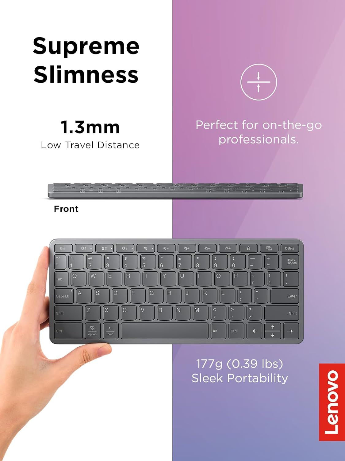 Lenovo Multi-Device Wireless Bluetooth Keyboard, Iron Grey