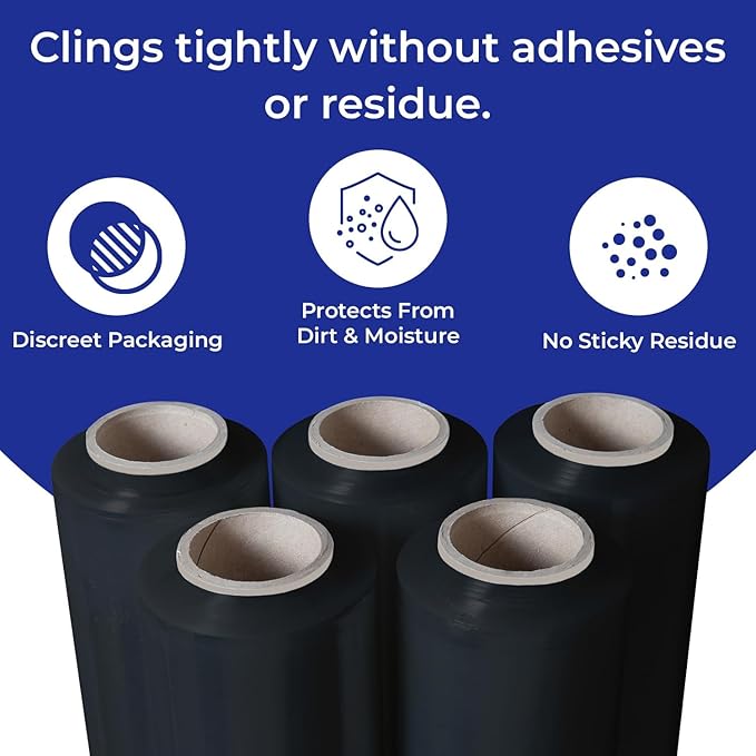 Rosmonde Bulk Plastic Wrap For Moving, 200 Rolls, 80 Gauge Thick Black Industrial Shrink Wrap Roll, True 18" x 1500 ft Stretch Wrap, 3" Core, Black Stretch Film Roll for Warehouses, Moving & Packaging