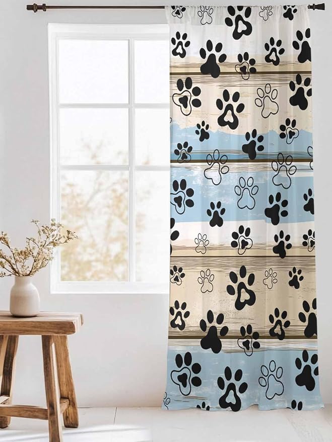 Sheer Curtains 96 Inches Long, Vintage Farmhouse Rustic Wooden Grain Privacy