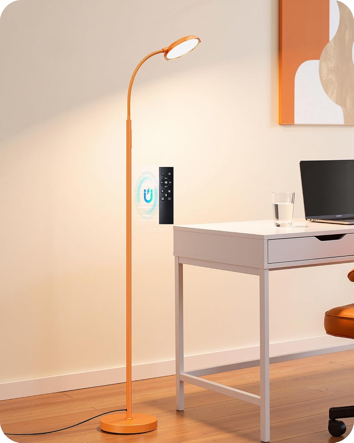 EDISHINE Gooseneck Standing Lamp 1300LM Super Bright for Living Room Orange