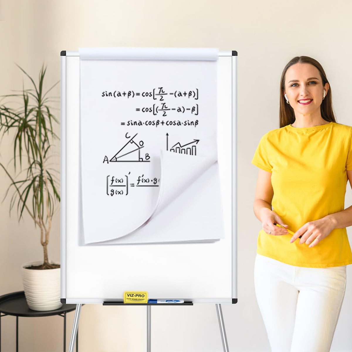 VIZ-PRO Whiteboard Easel, 36 x 24 Inches, Portable Tripod Dry Erase Board