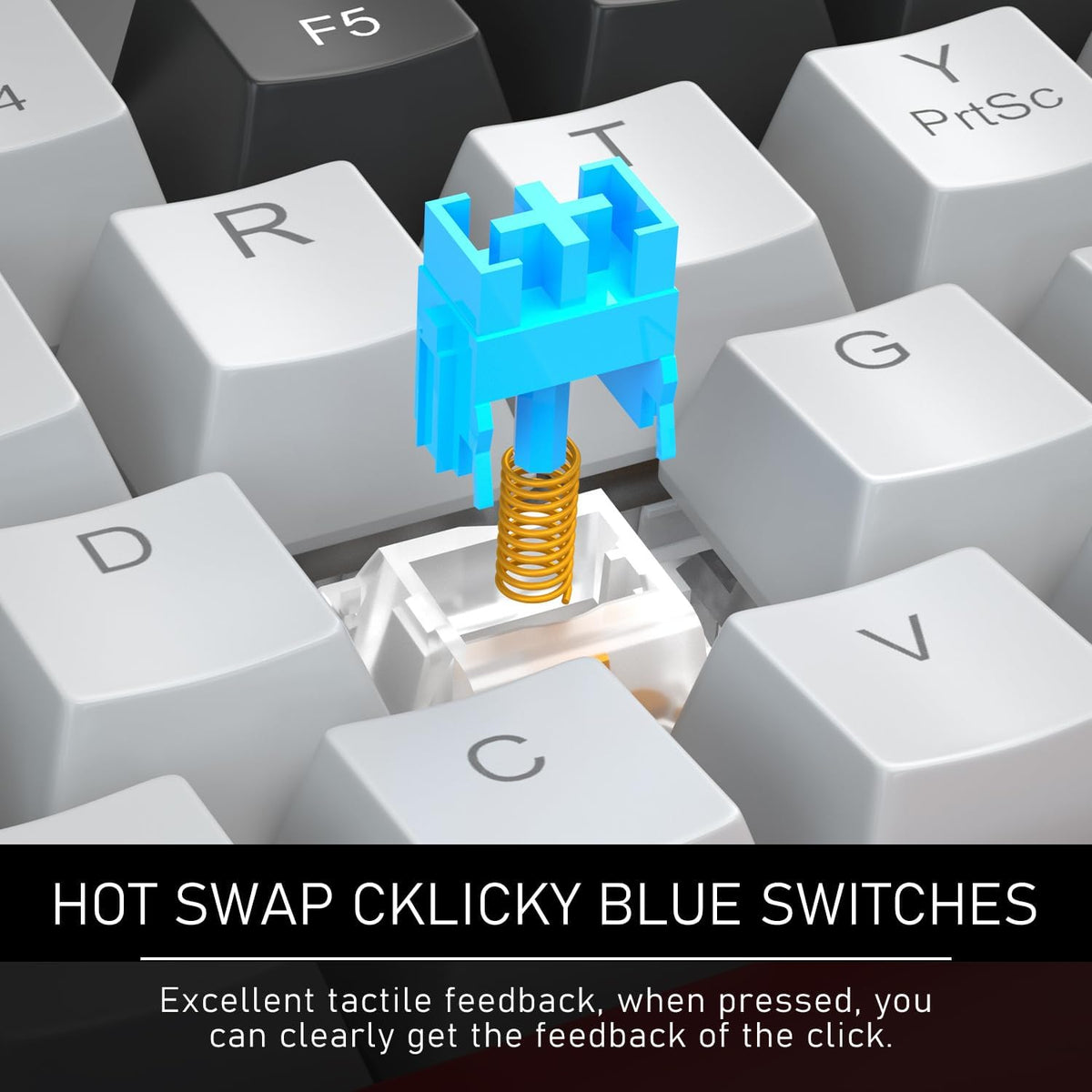 Camiysn 60% Mechanical Gaming Keyboard,Mixed Color Keycaps Gaming Keyboard with Clicky Blue Switches, Detachable Type-C Cable Mini Keyboard with Blue LED Light for/PC/Laptop