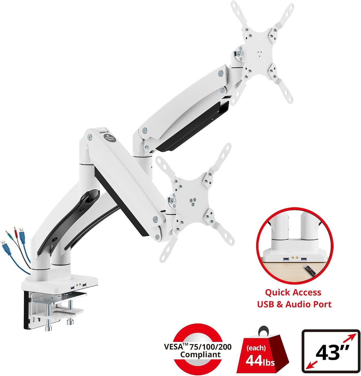 SIIG Dual Monitor Desk Mount, 17"-35", 33 lbs, VESA 75/100, CE-MT3211-S1