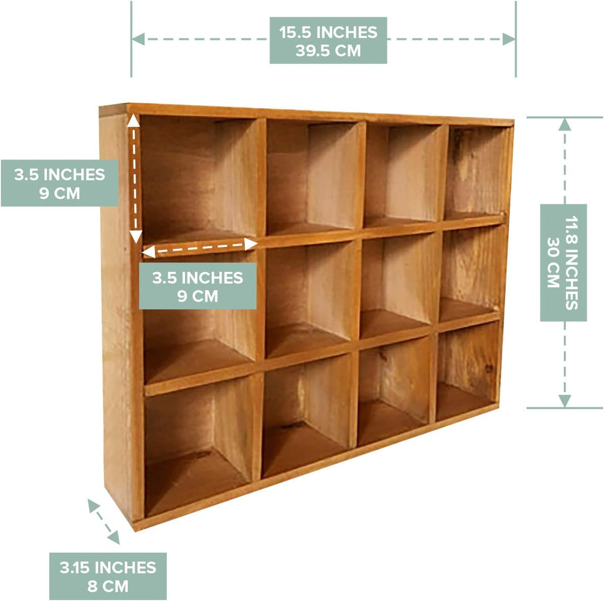 Primo Supply 12-Slot Wood Display Cabinet 12 x 15.5 Square Cubby Shelf Organizer - Tabletop or Wall Shelf - Farmhouse Decor Organizers and Storage - Rustic Wall Decor - Cube Storage & Display Cabinet