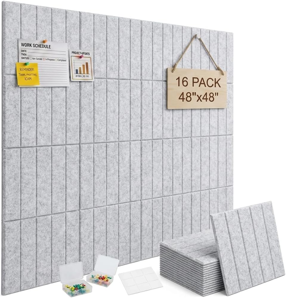 16 Pack Large Felt Bulletin Board & Cork Boards Alternative, 48"x48"