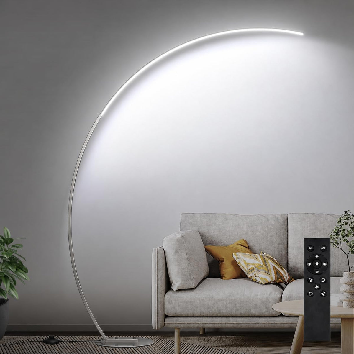 Dimmable LED Floor Lamp with 3 Color Temperatures, Ultra Bright 2000LM Brushed Nickel Arc Floor Lamps for Living Room, Modern Tall Lamp with Remote Control Reading Floor Lamp for Bedroom Office